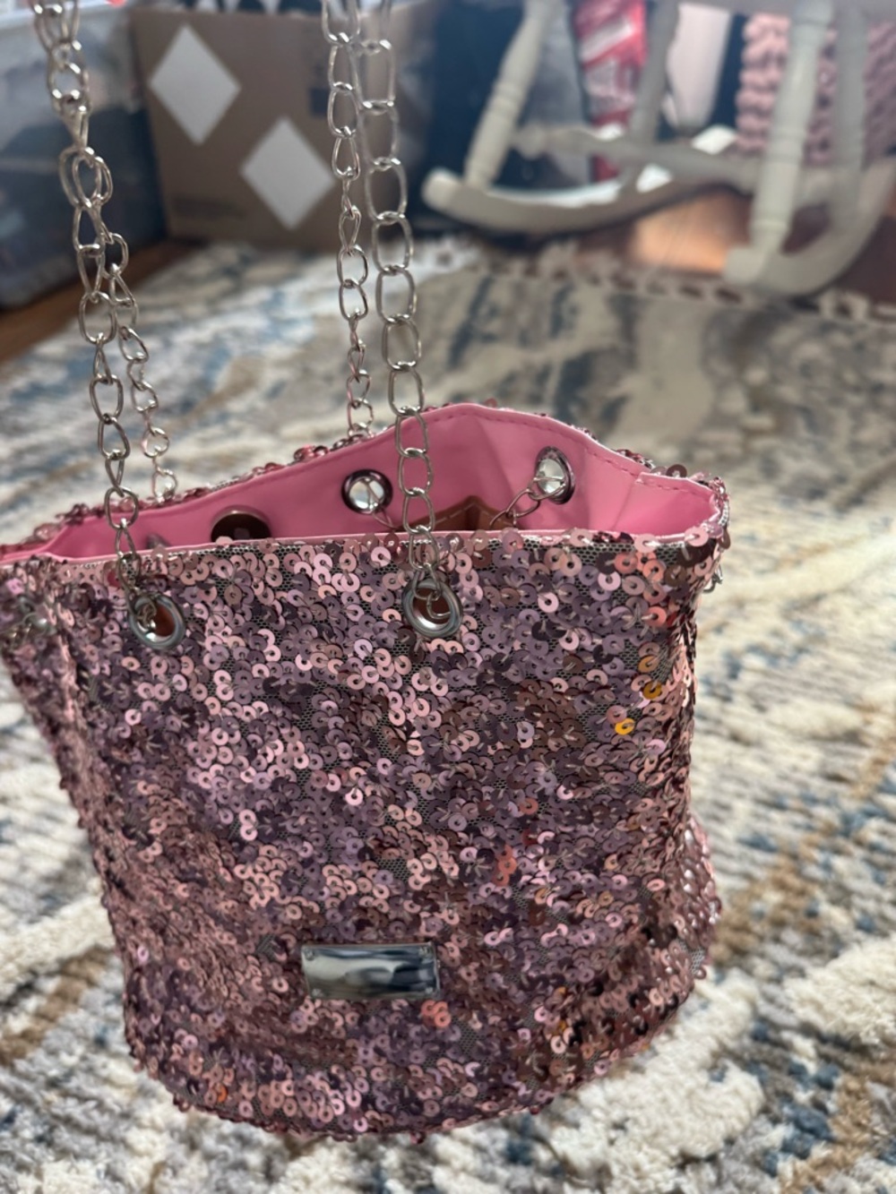 Pink Sequin Chain-Handle Tote Bag - Picture 4 of 7